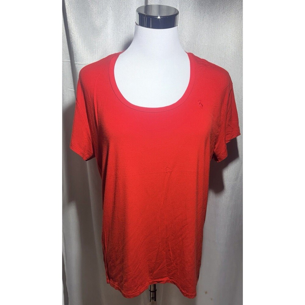 Vintage Ralph Lauren Sport Women's Scoop Neck Short Sleeve Tee - Red (Medium)